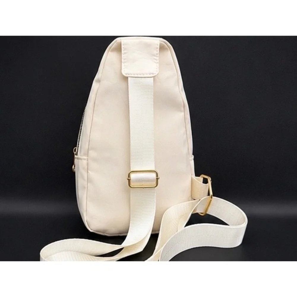 Cream Quilted Nylon Sling Bag Crossbody Backpack Gold Hardware NWOT